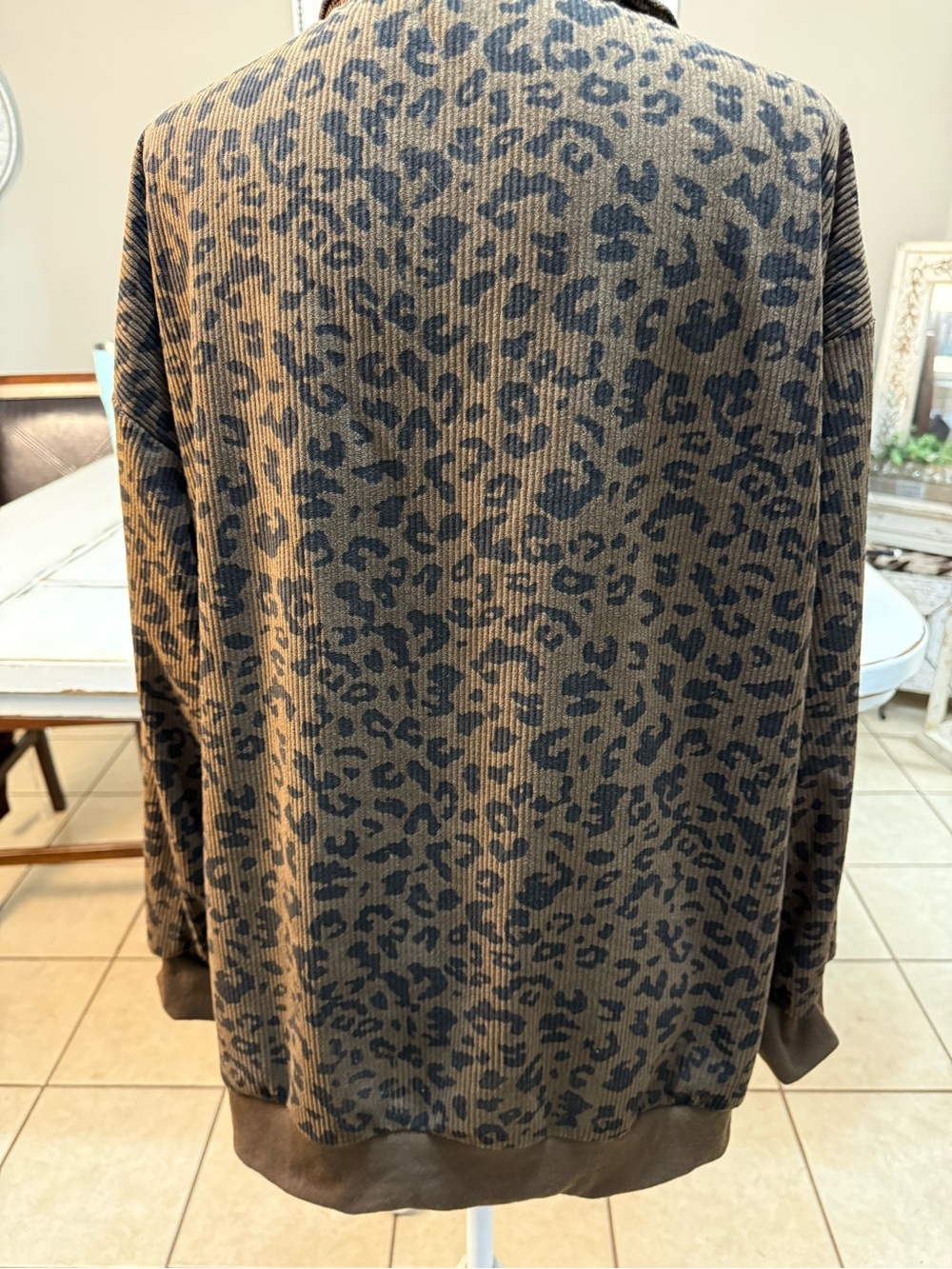 Boho oversized Leopard Print Quarter-Zip Pullover Size Large - Picture 9 of 15